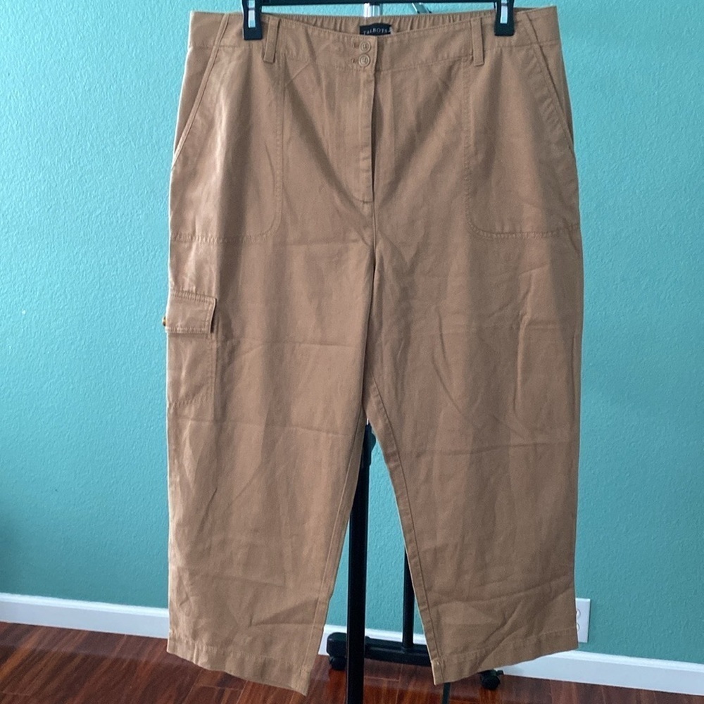 Talbots Women's Super-soft Cargo Pants P15 Petit Khak High Rise 100% Cotton Y-2